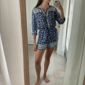 Floral Printed Blue Romper | Ann Taylor Loft